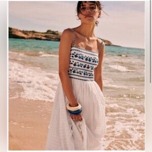 Sezane Erna Dress Ecru Blue - Size 6